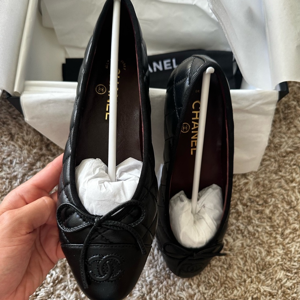 Chanel Black Quilted Flats with Bow